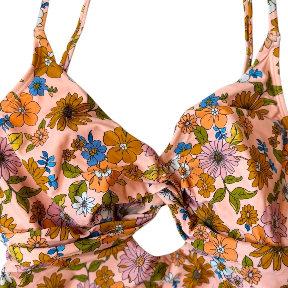 Cupshe | NWT Floral Twisted Tummy Control Ruched Cut Out One-Piece Women Size L - Picture 5 of 9